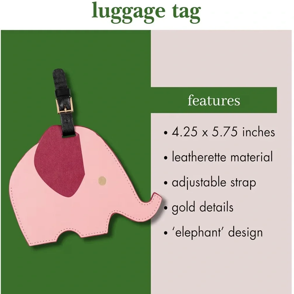 New Kate Spade Pink Leather Elephant Luggage Tag